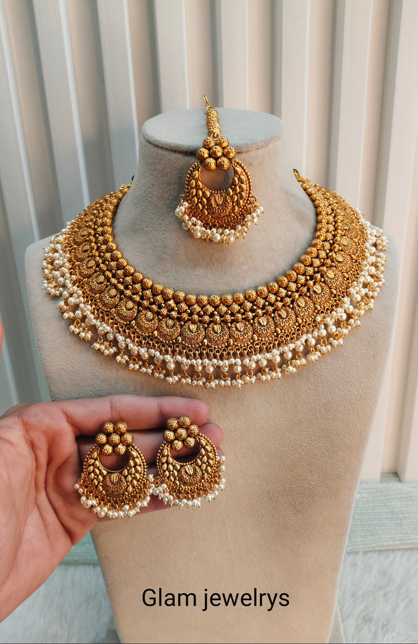 Gold Polki Necklace Indian Jewellery Harf Set