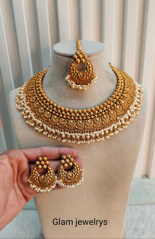 Gold Polki Necklace Indian Jewellery Harf Set