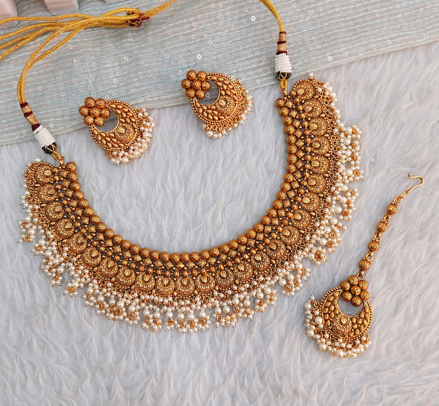 Gold Polki Necklace Indian Jewellery Harf Set