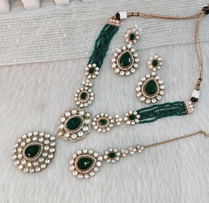 Green Gold Moissanite Kundan Necklace Indian Jewellery Gulab Set