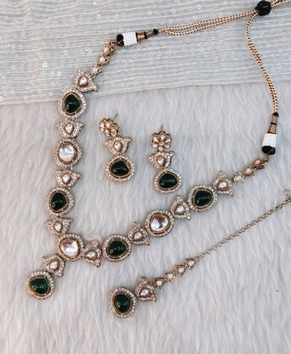 Green Gold Moissanite Kundan Necklace Indian Jewellery Garry Set
