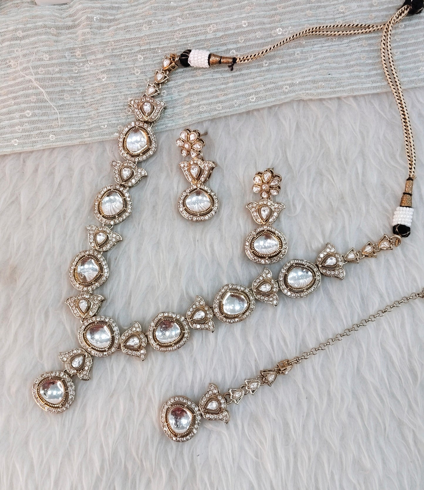 White Gold Moissanite Kundan Necklace Indian Jewellery Garry Set