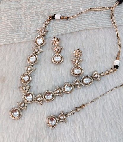White Gold Moissanite Kundan Necklace Indian Jewellery Garry Set