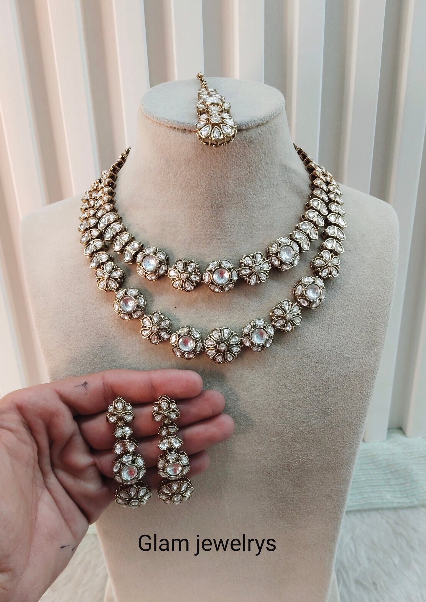White Gold Moissanite Kundan Necklace Indian Jewellery Jordan Set