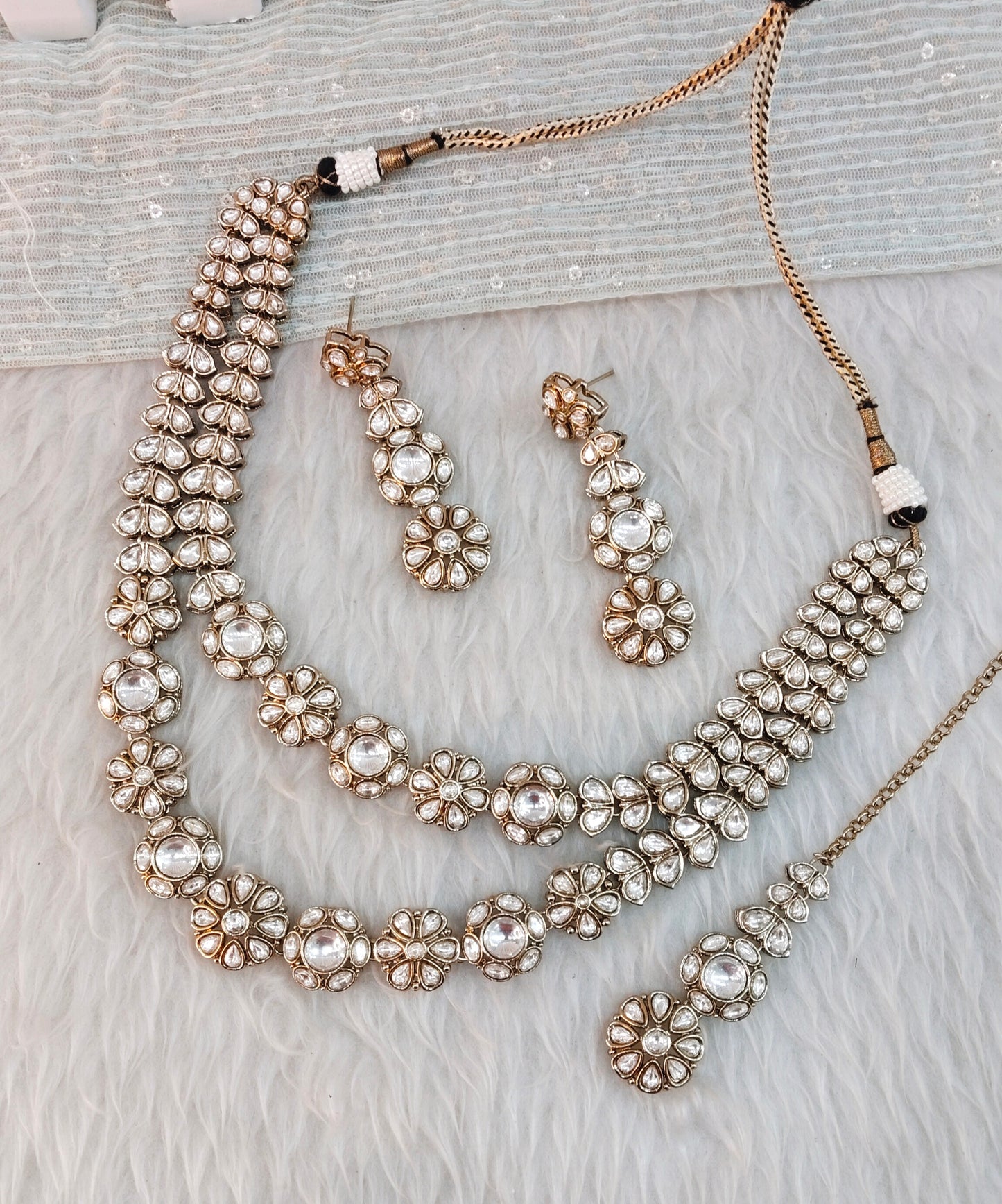 White Gold Moissanite Kundan Necklace Indian Jewellery Jordan Set