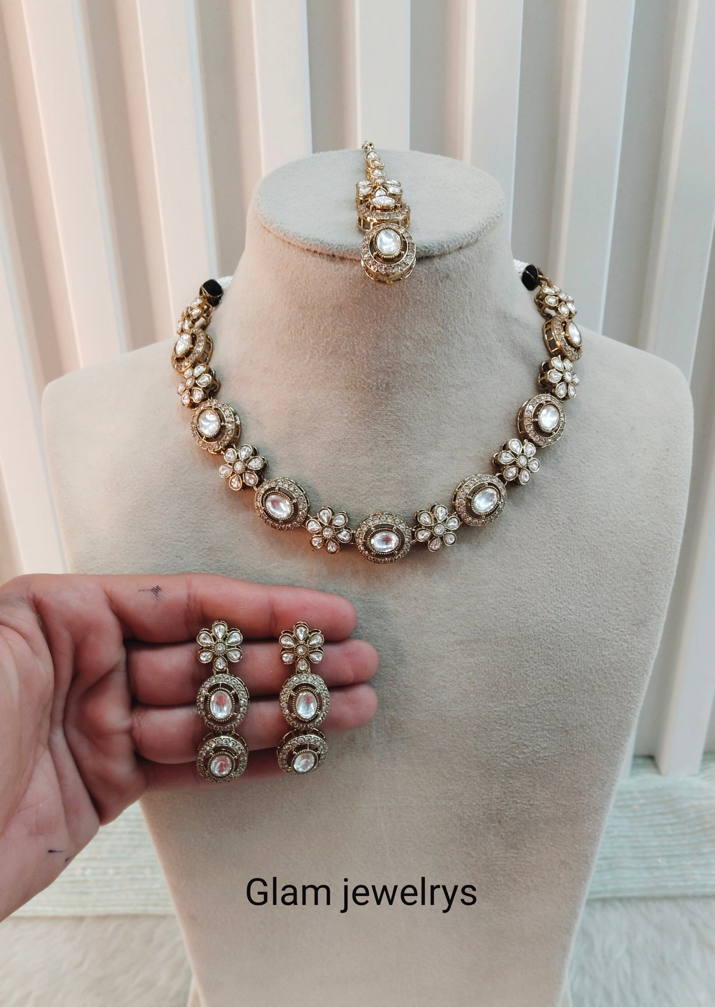 White Gold Moissanite Kundan Necklace Indian Jewellery Jordan Set