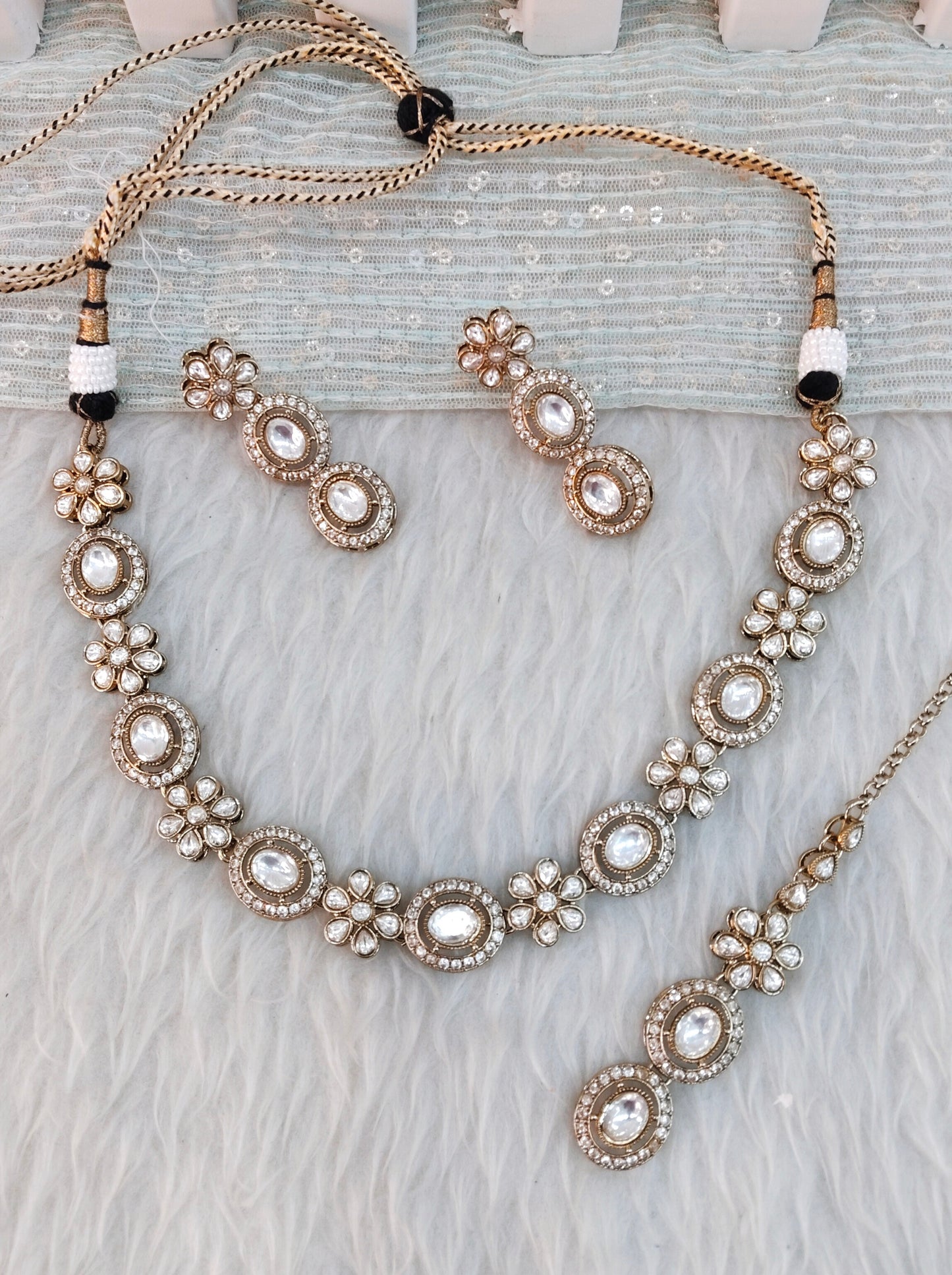 White Gold Moissanite Kundan Necklace Indian Jewellery Jordan Set