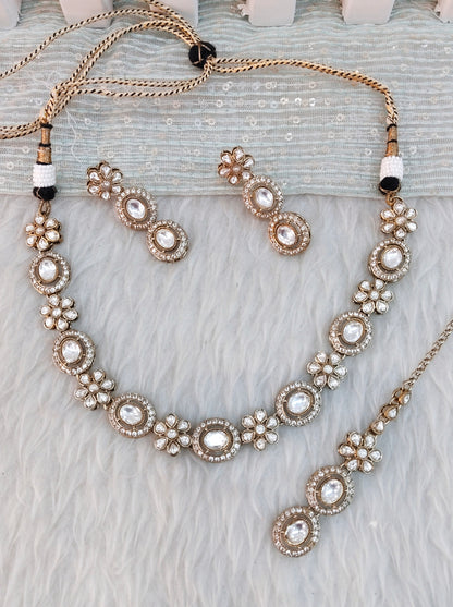 White Gold Moissanite Kundan Necklace Indian Jewellery Jordan Set