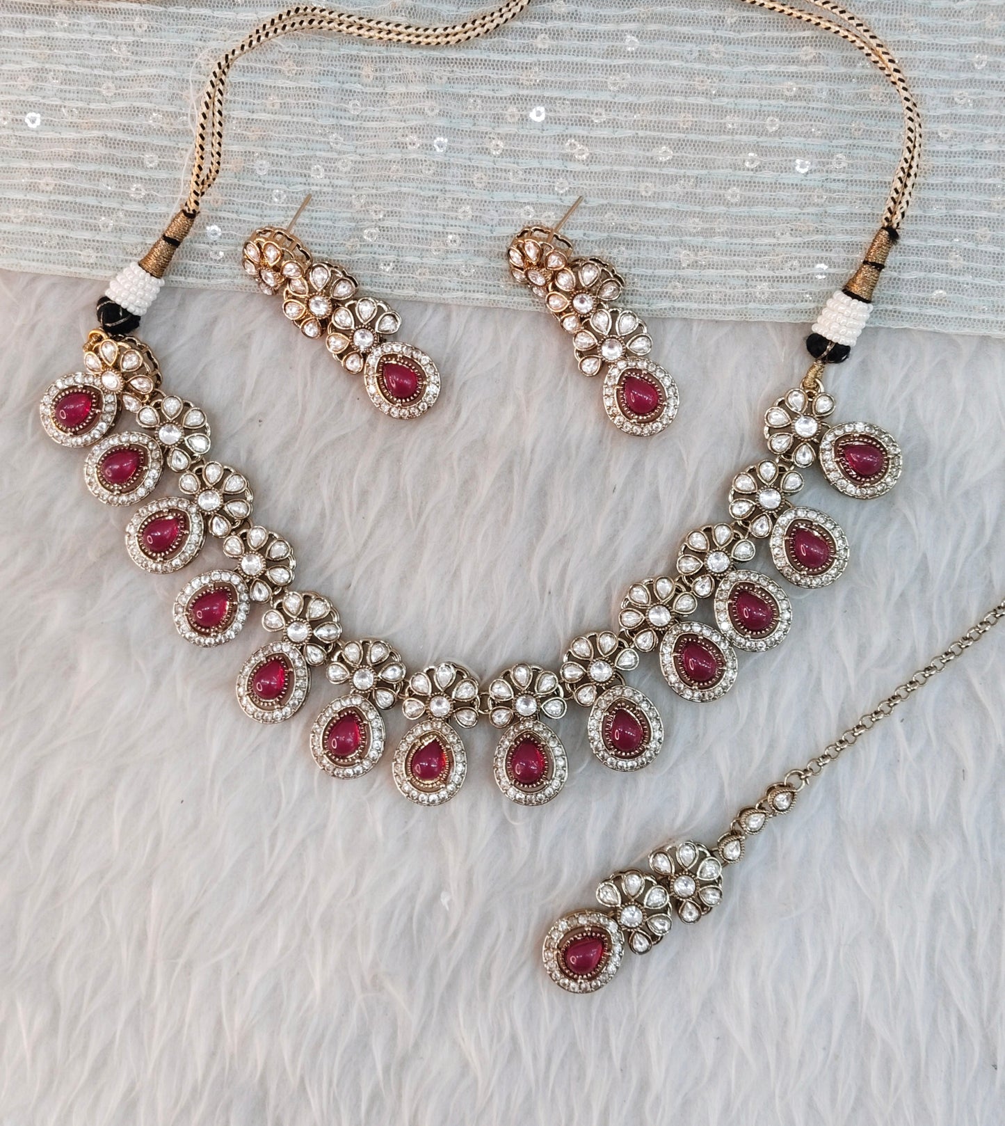 Rani Pink Gold Moissanite Kundan Necklace Indian Jewellery Kartar Set