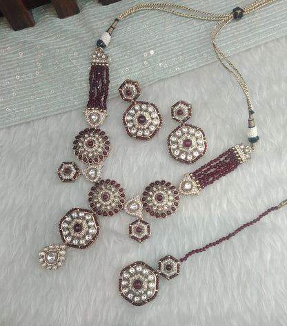 Maroon Gold Moissanite Kundan Necklace Indian Jewellery Gippy Set