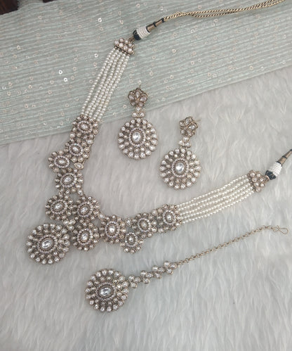 White Gold Moissanite Kundan Necklace Indian Jewellery Manddy Set