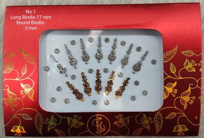 Indian Long Round Bindis Tattoo Sticker Silver Gold Bollywood Card