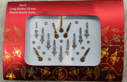 Indian Long Round Bindis Tattoo Sticker Silver Gold Bollywood Card