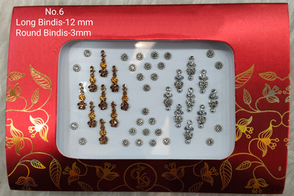 Indian Long Round Bindis Tattoo Sticker Silver Gold Bollywood Card