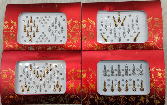 Indian Long Round Bindis Tattoo Sticker Silver Gold Bollywood Card