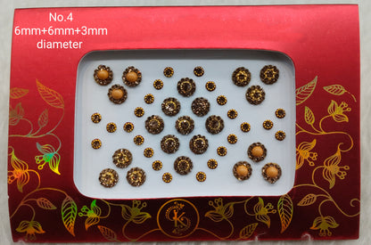 Indian Round Bindis Tattoo Sticker Gold Bollywood Card