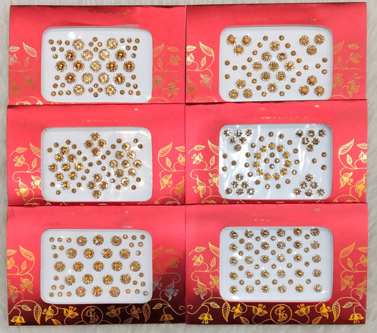 Indian Round Bindis Tattoo Sticker Gold Bollywood Card