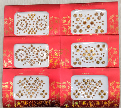 Indian Round Bindis Tattoo Sticker Gold Bollywood Card