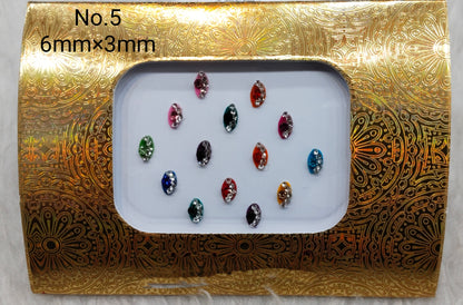 Indian Round And Long Bindis Tattoo Sticker Multi Color Bollywood Card