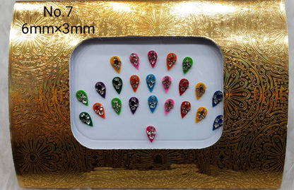 Indian Round And Long Bindis Tattoo Sticker Multi Color Bollywood Card