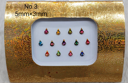 Indian Round And Long Bindis Tattoo Sticker Multi Color Bollywood Card