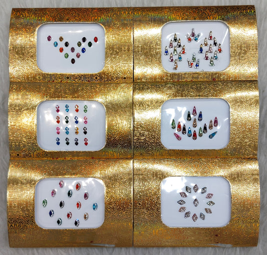 Indian Round And Long Bindis Tattoo Sticker Multi Color Bollywood Card