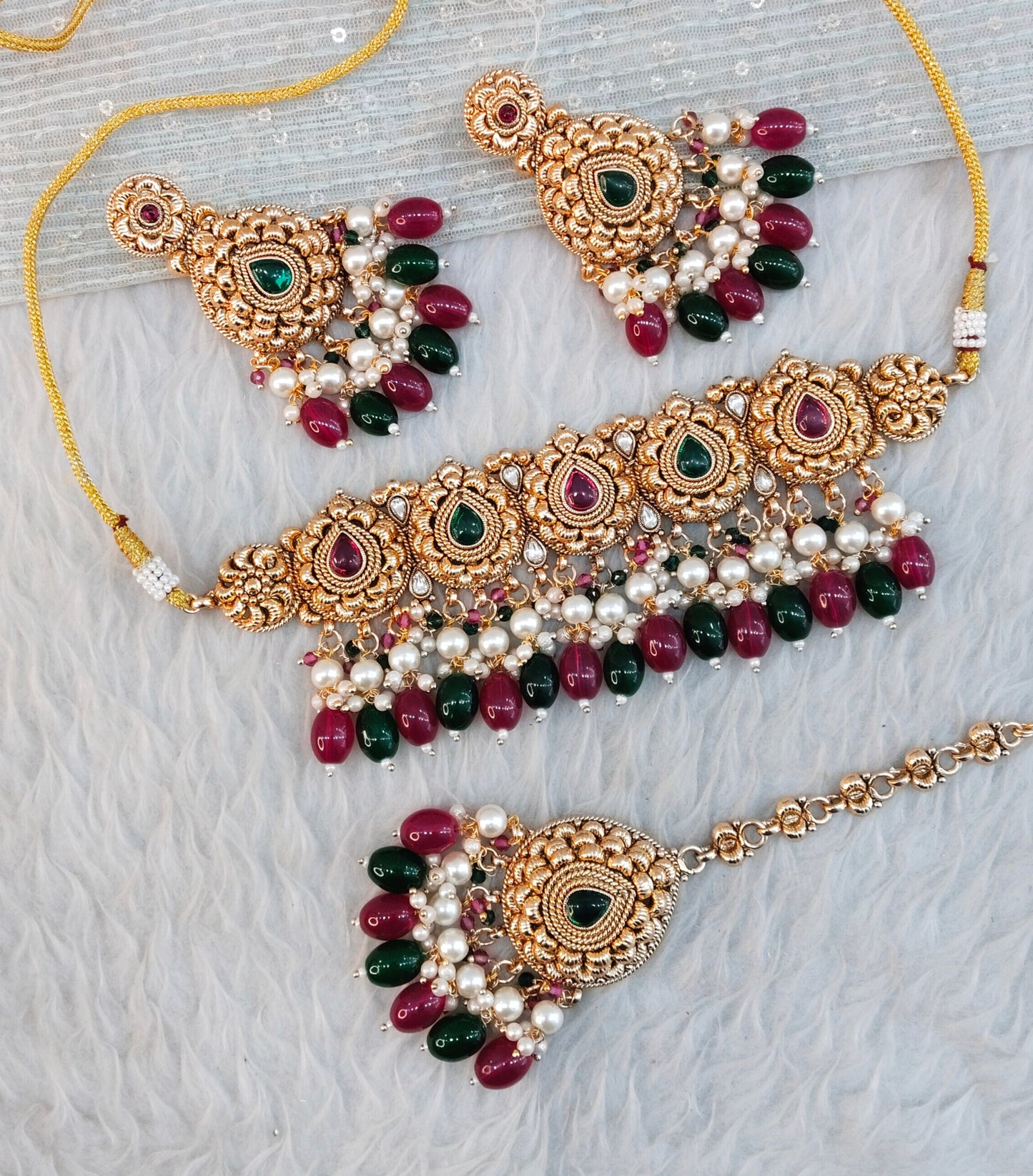 Ruby Green Gold Punjabi Choker Indian Jewellery Birpal set