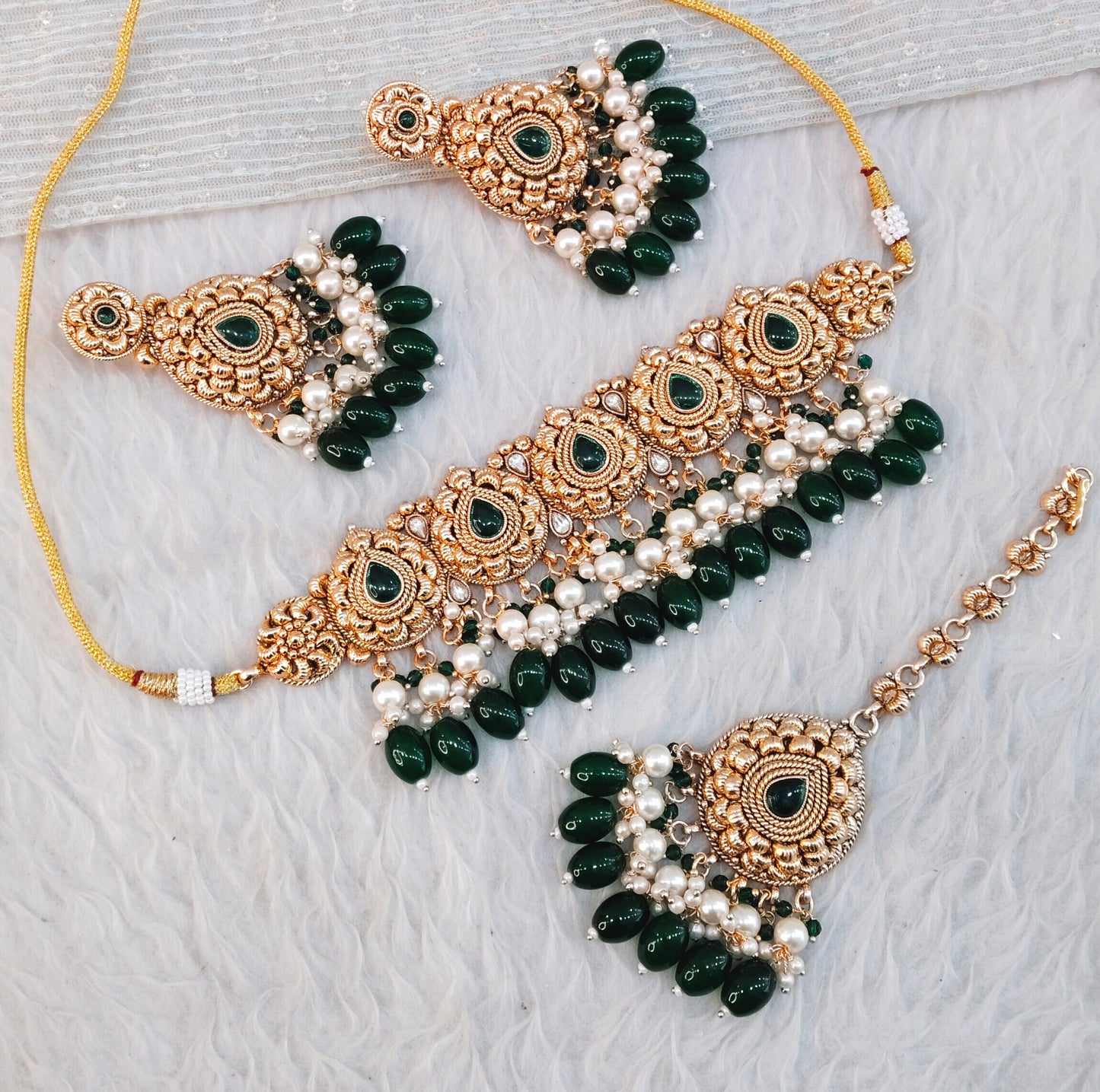 Green Gold Punjabi Choker Indian Jewellery Birpal set