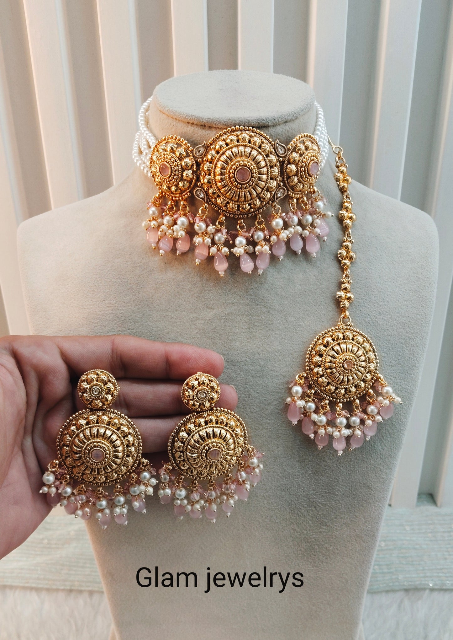 Pink Gold Punjabi Choker Indian Jewellery Birpal set