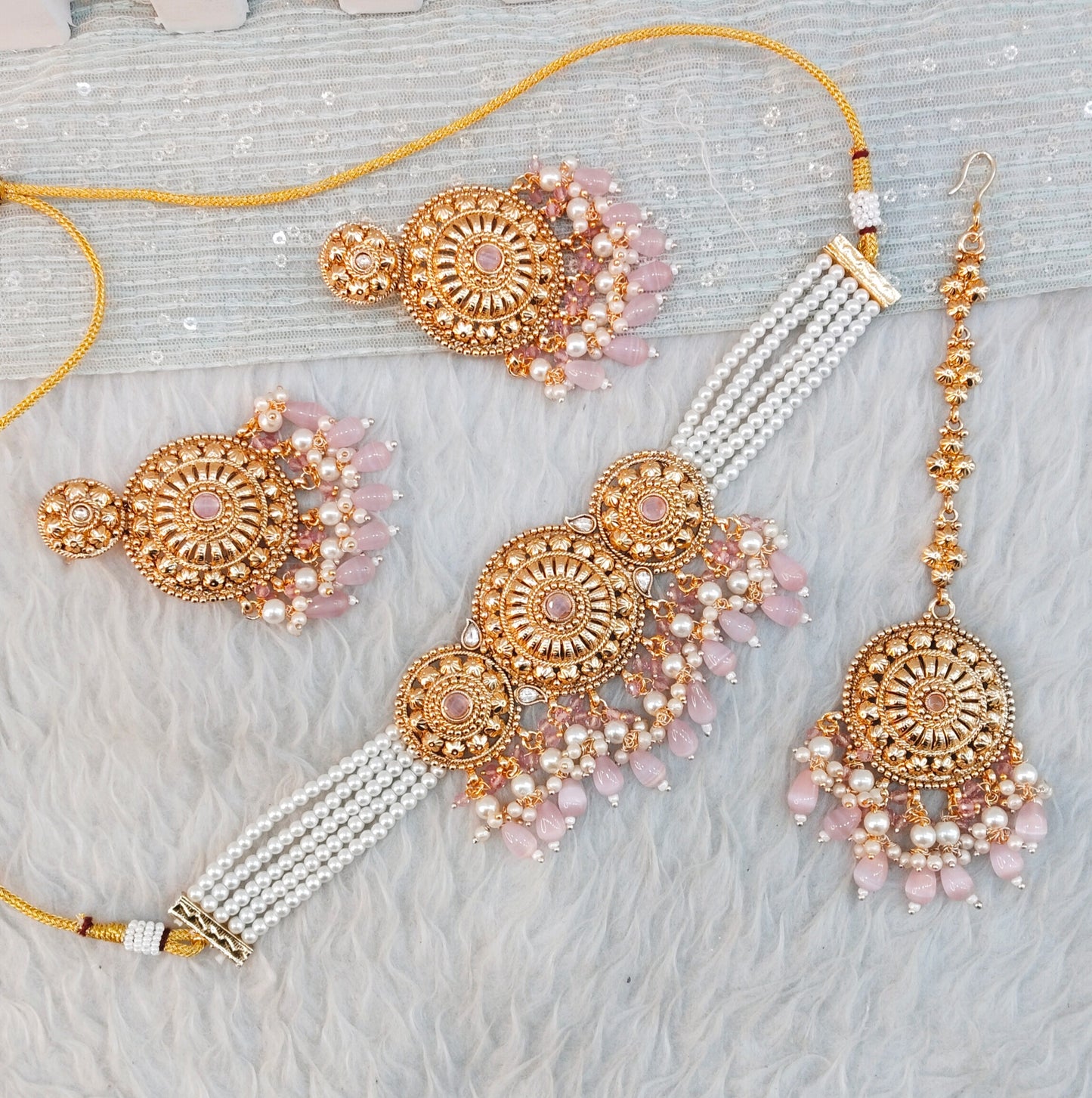 Pink Gold Punjabi Choker Indian Jewellery Birpal set
