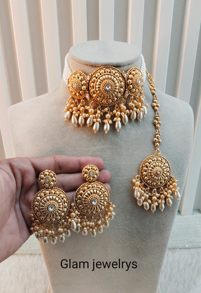 Gold Punjabi Choker Indian Jewellery Birpal set