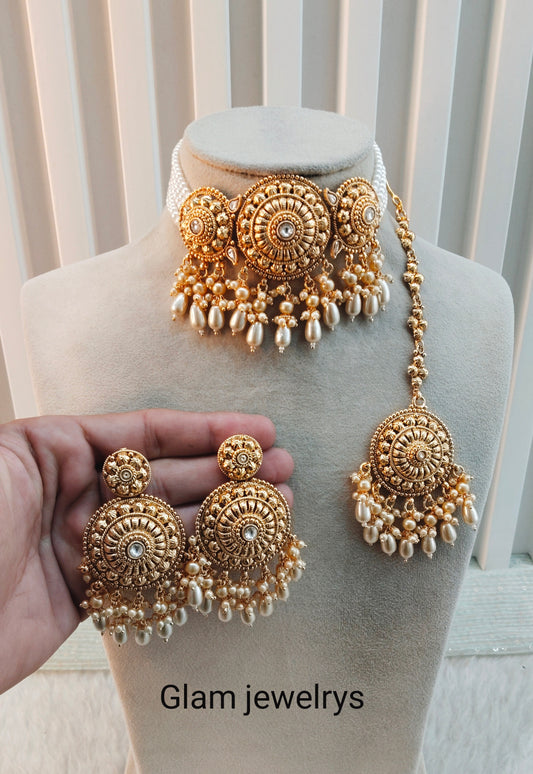 Gold Punjabi Choker Indian Jewellery Birpal set