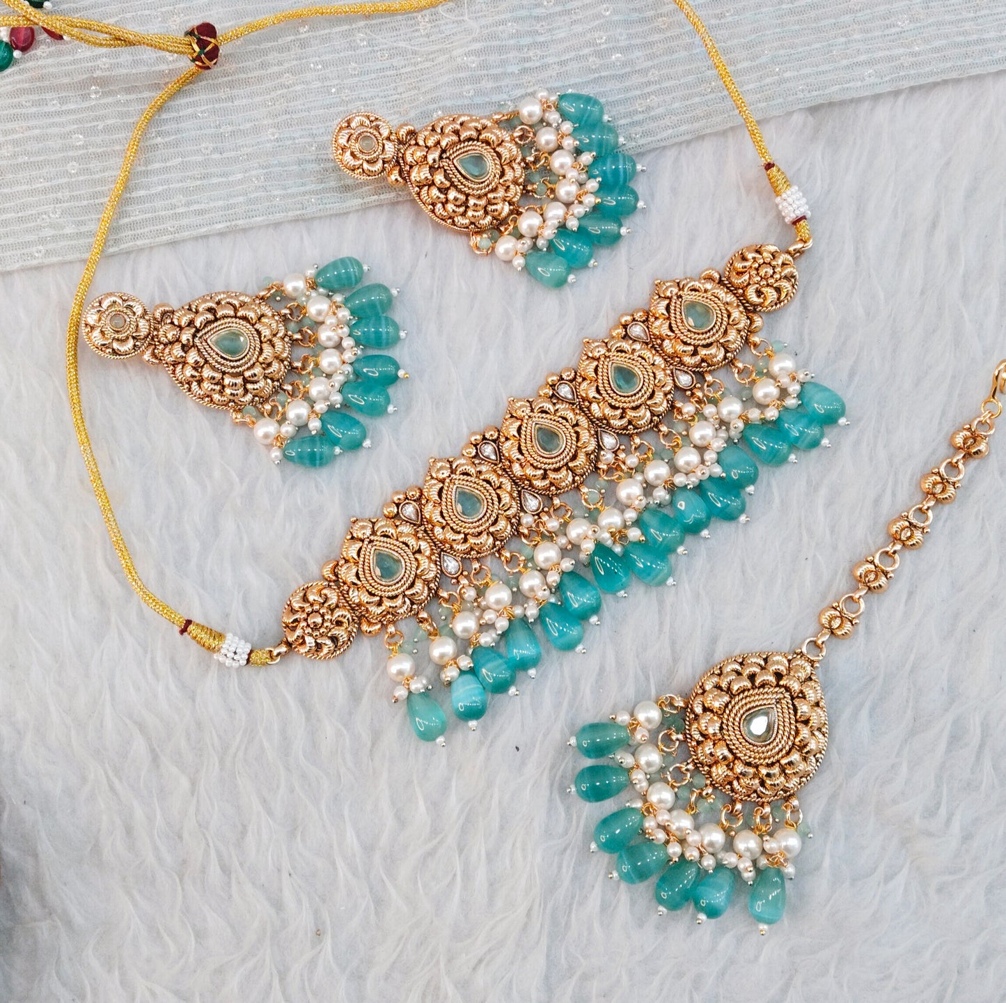 Sage Green Gold Punjabi Choker Indian Jewellery Birpal set