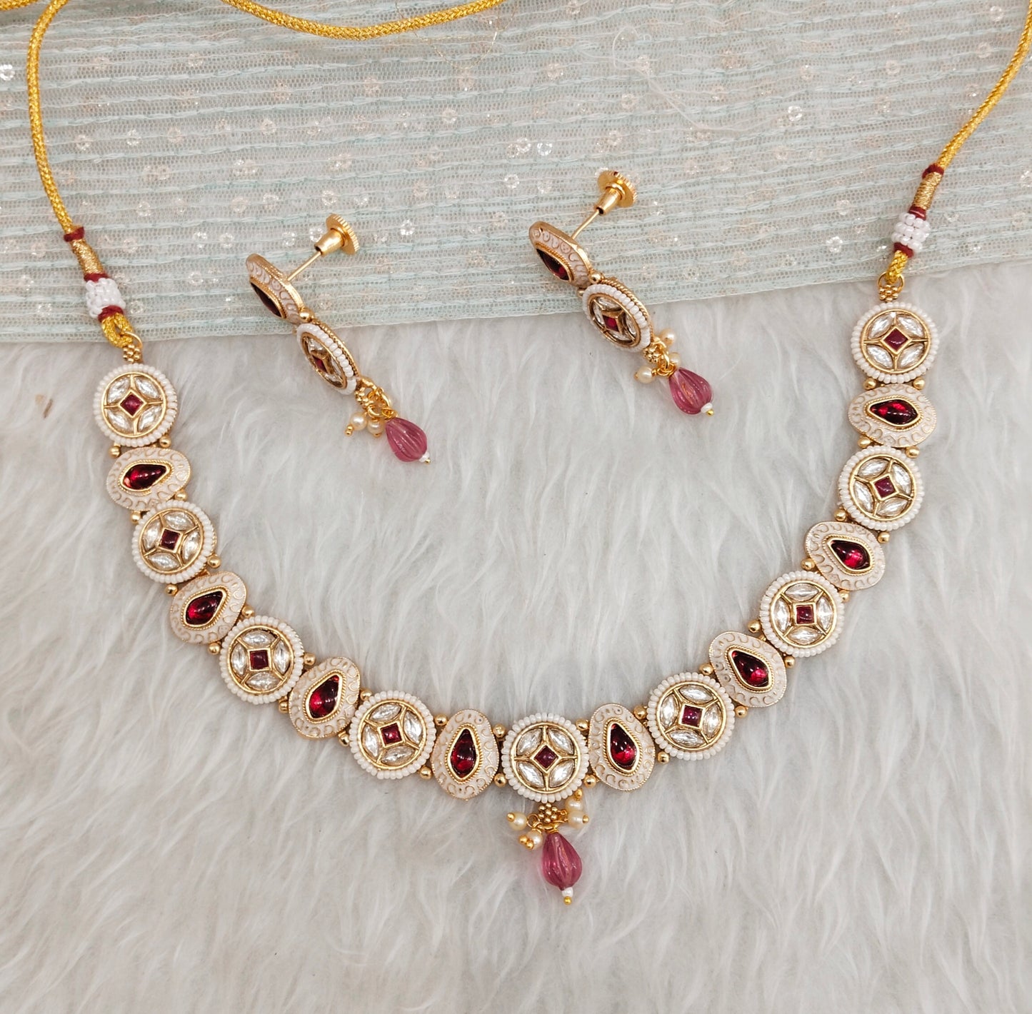 Ruby Gold Polki Necklace Indian Jewellery Rana Set
