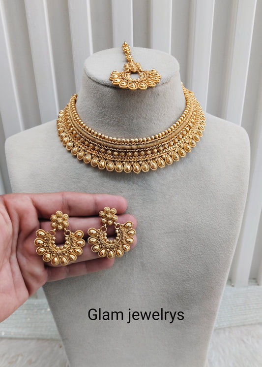 Gold Polki Necklace Indian Jewellery Rana Set