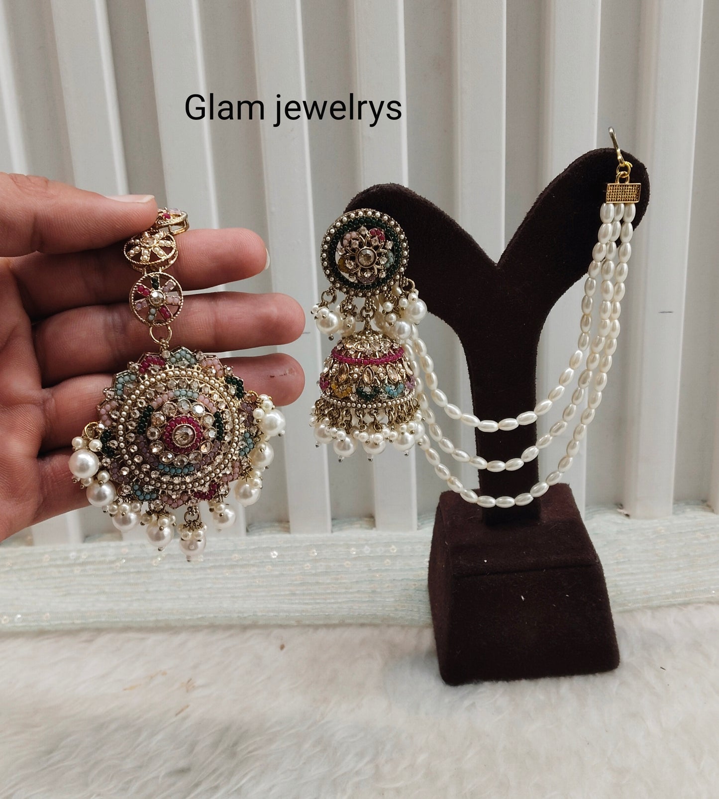Multi Color Antique Gold Indian Bahubali Style Bollywood Earrings