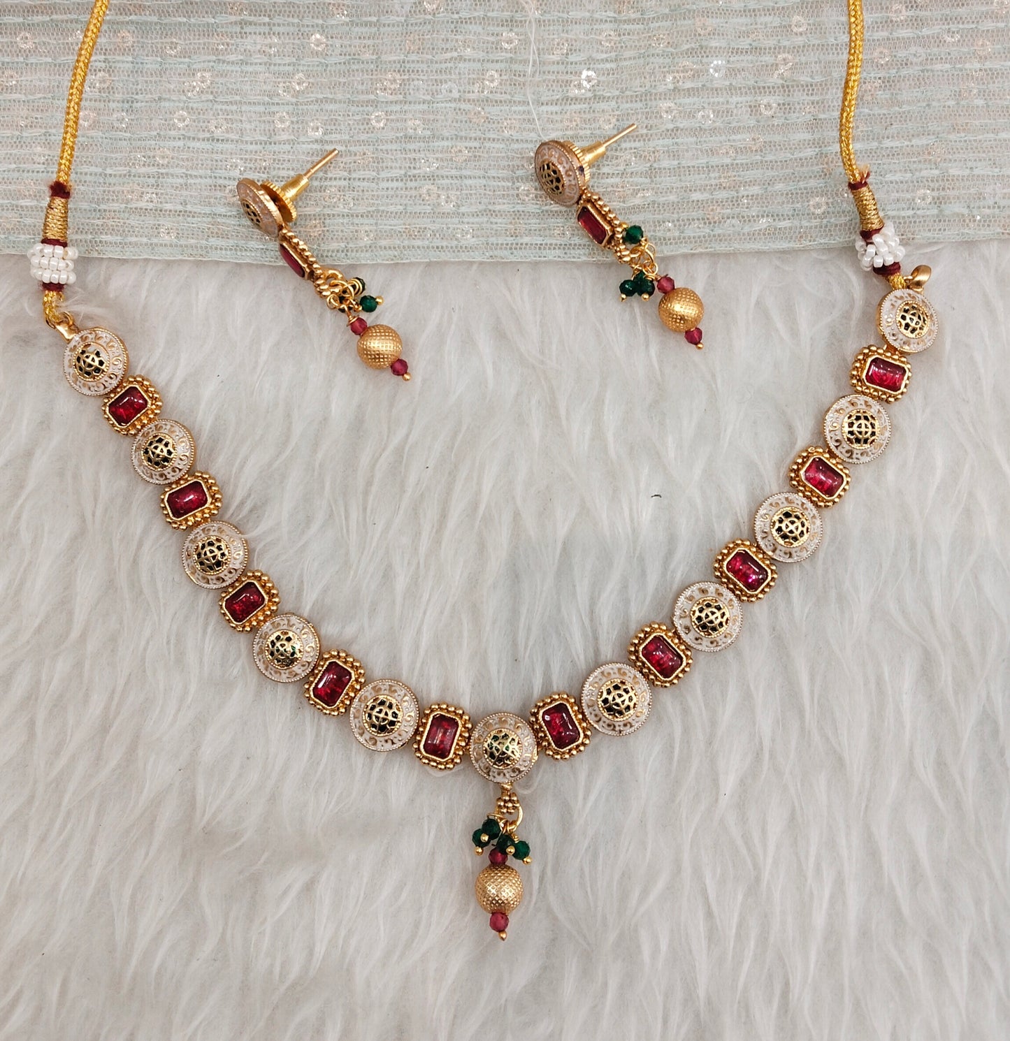 Ruby Gold Polki Necklace Indian Jewellery Rana Set