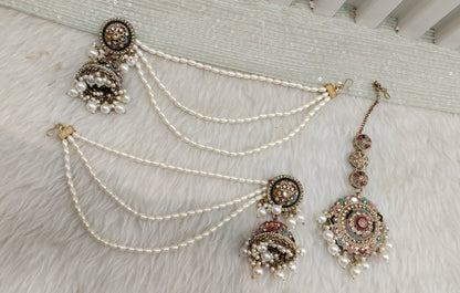 Multi Color Antique Gold Indian Bahubali Style Bollywood Earrings