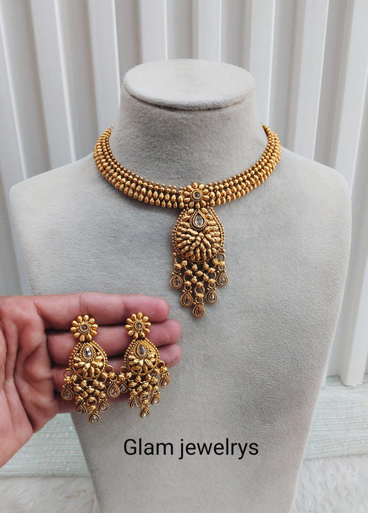 Gold Polki Necklace Indian Jewellery Rana Set