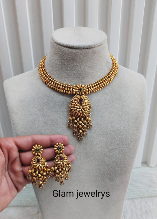 Ruby Green Gold Polki Necklace Indian Jewellery Rana Set