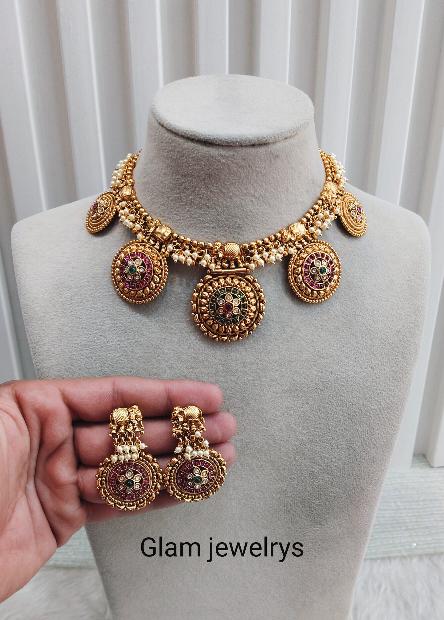 Ruby Green Gold Polki Necklace Indian Jewellery Rana Set
