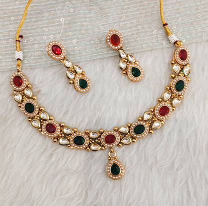 Ruby Green  Gold Polki Necklace Indian Jewellery Maxwel Set