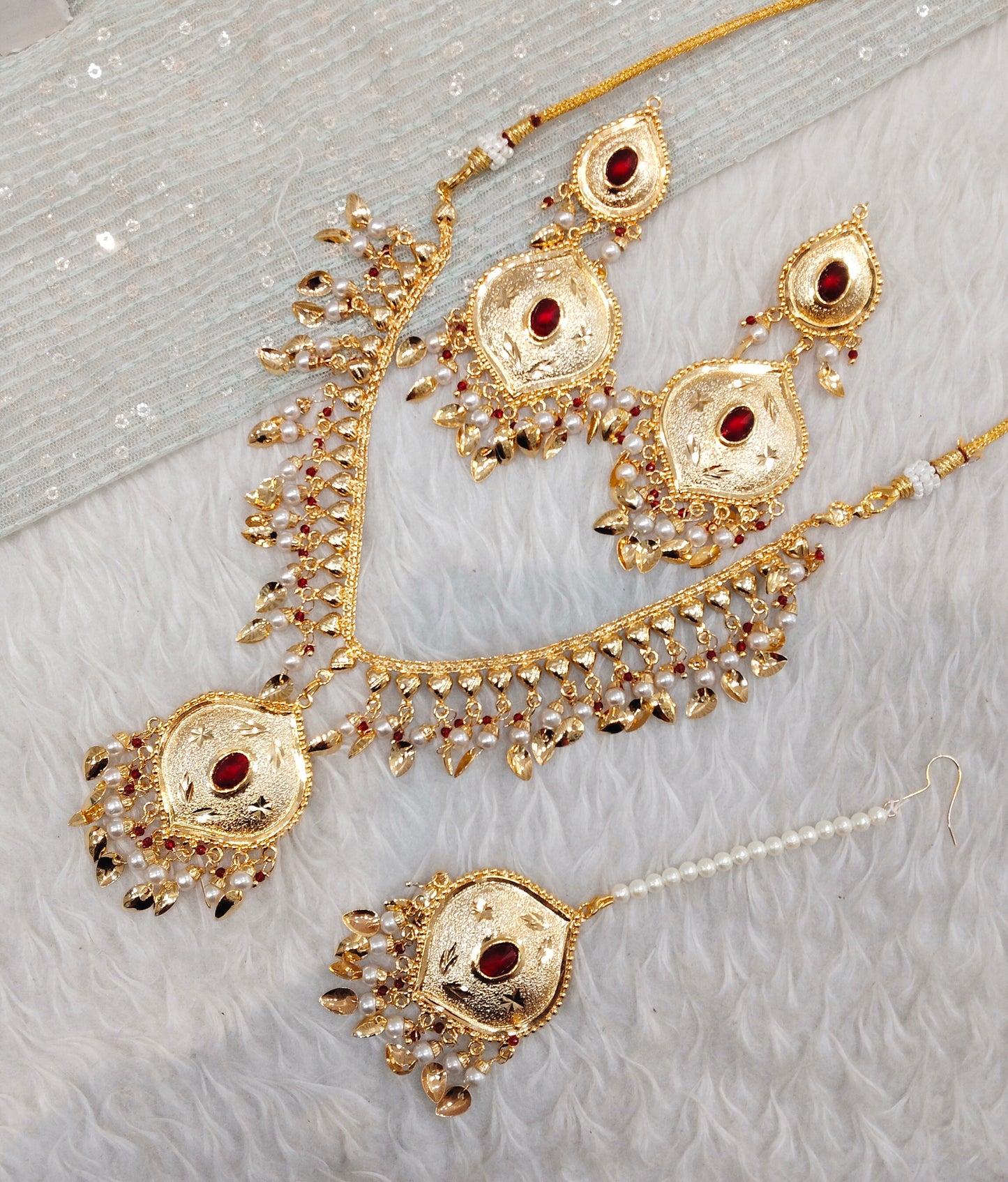 Maroon Gold Jadau Punjabi Style Necklace Indian Jewellery Smith Set
