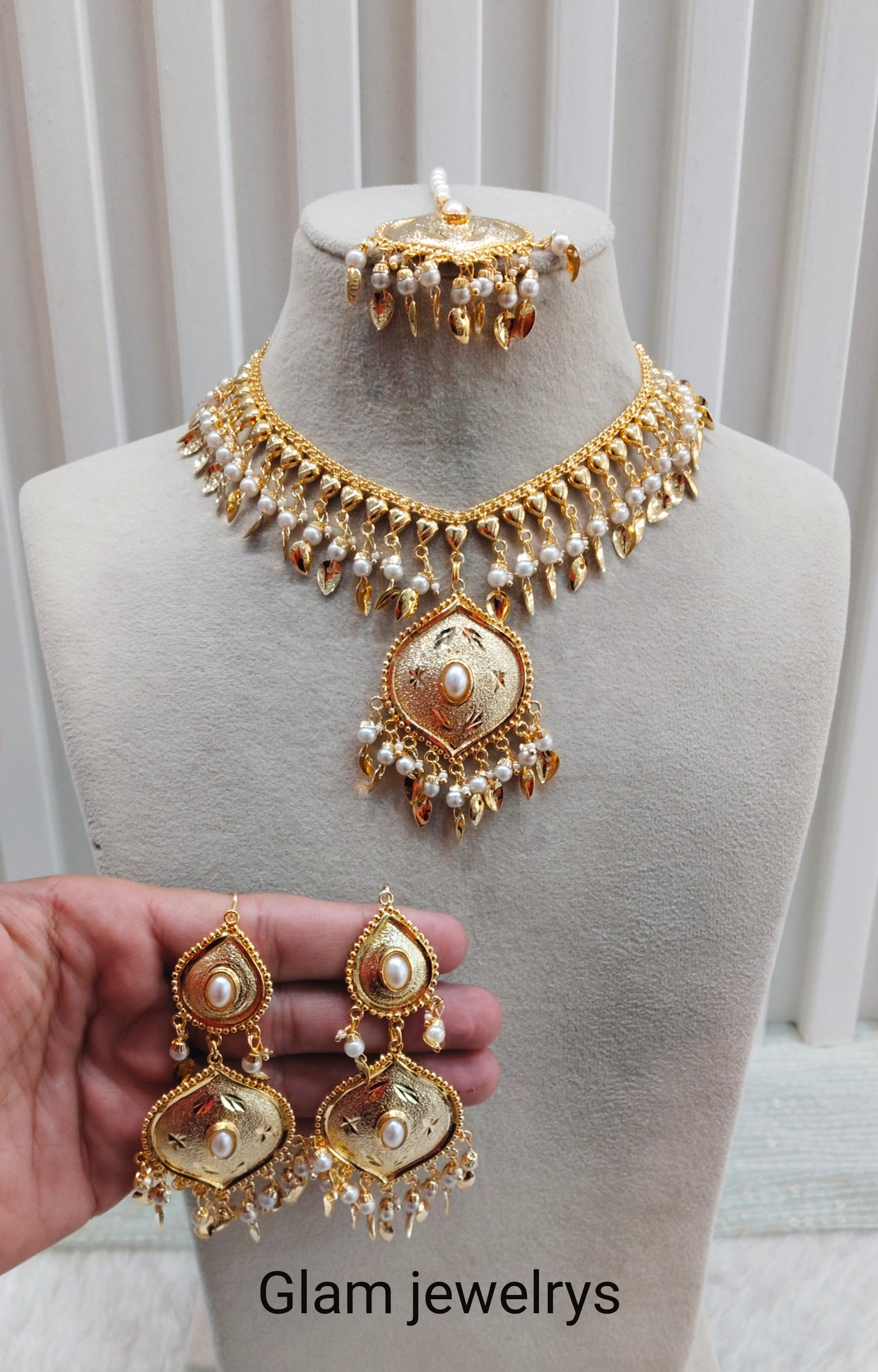 White Gold Jadau Punjabi Style Necklace Indian Jewellery Smith Set