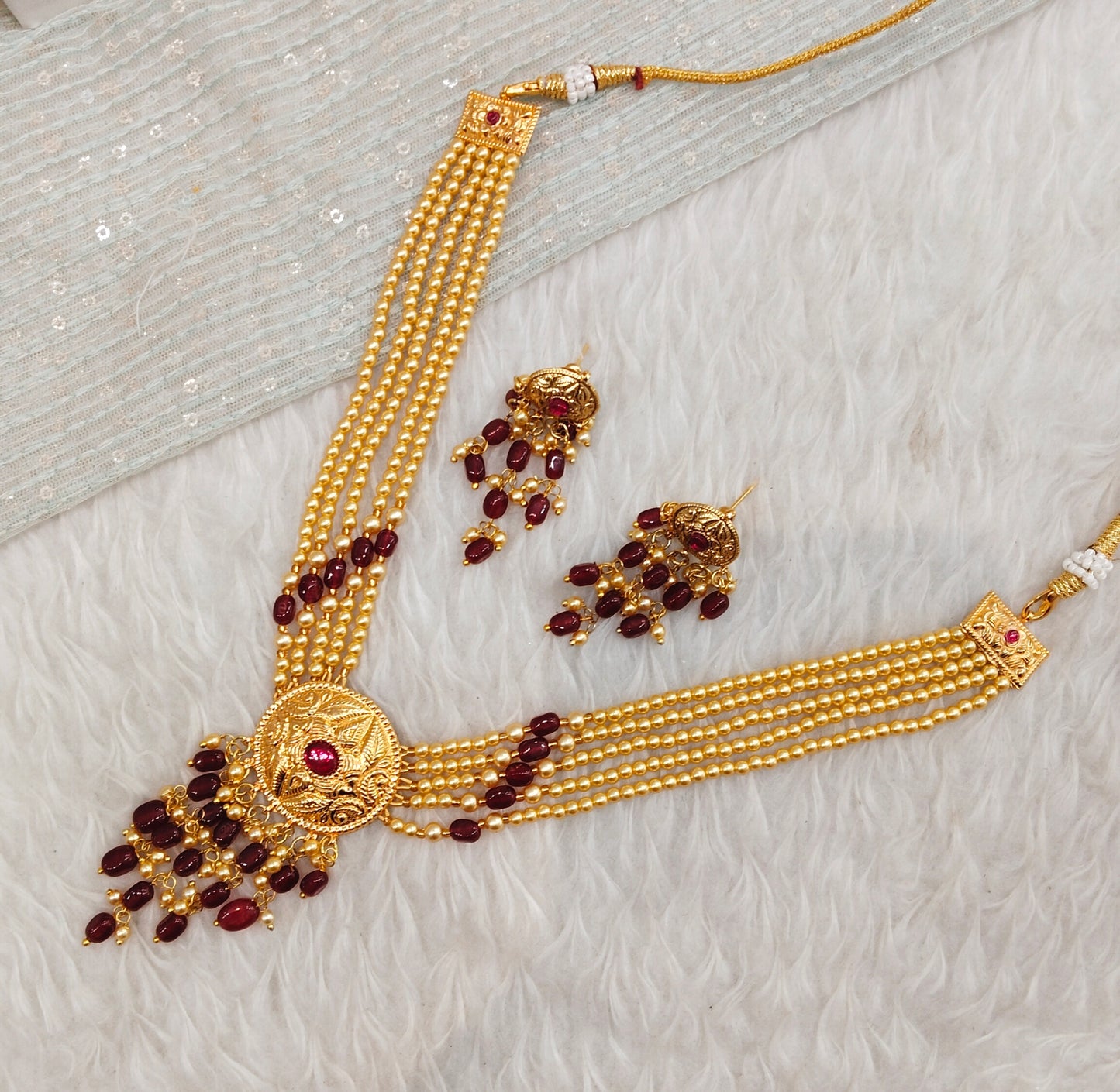 Maroon Gold Jadau Punjabi Style Necklace Indian Jewellery Smith Set