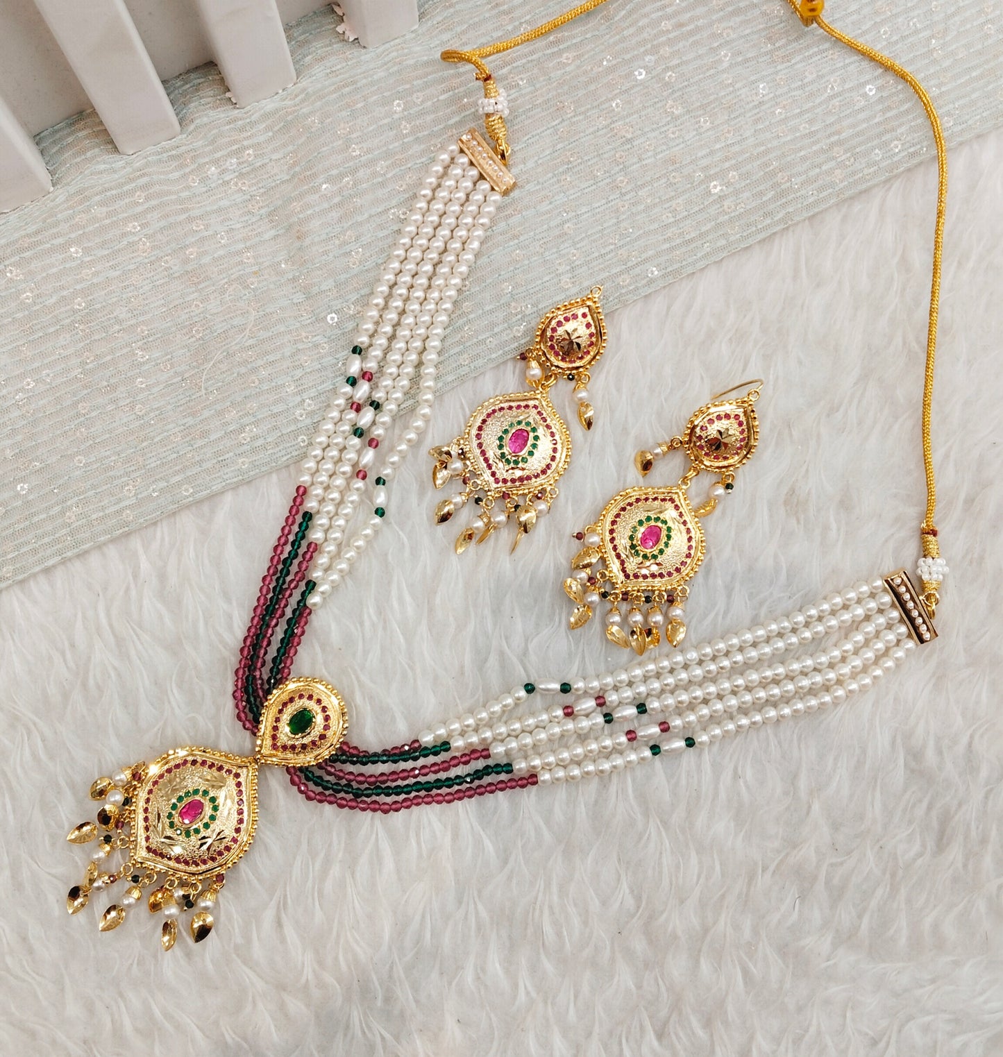 Ruby Green Gold Jadau Punjabi Style Necklace Iindian Jewellery Smith Set
