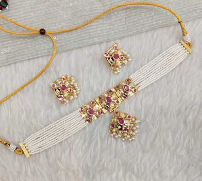 Ruby Gold Jadau Punjabi Style Choker Indian Jewellery Smith Set