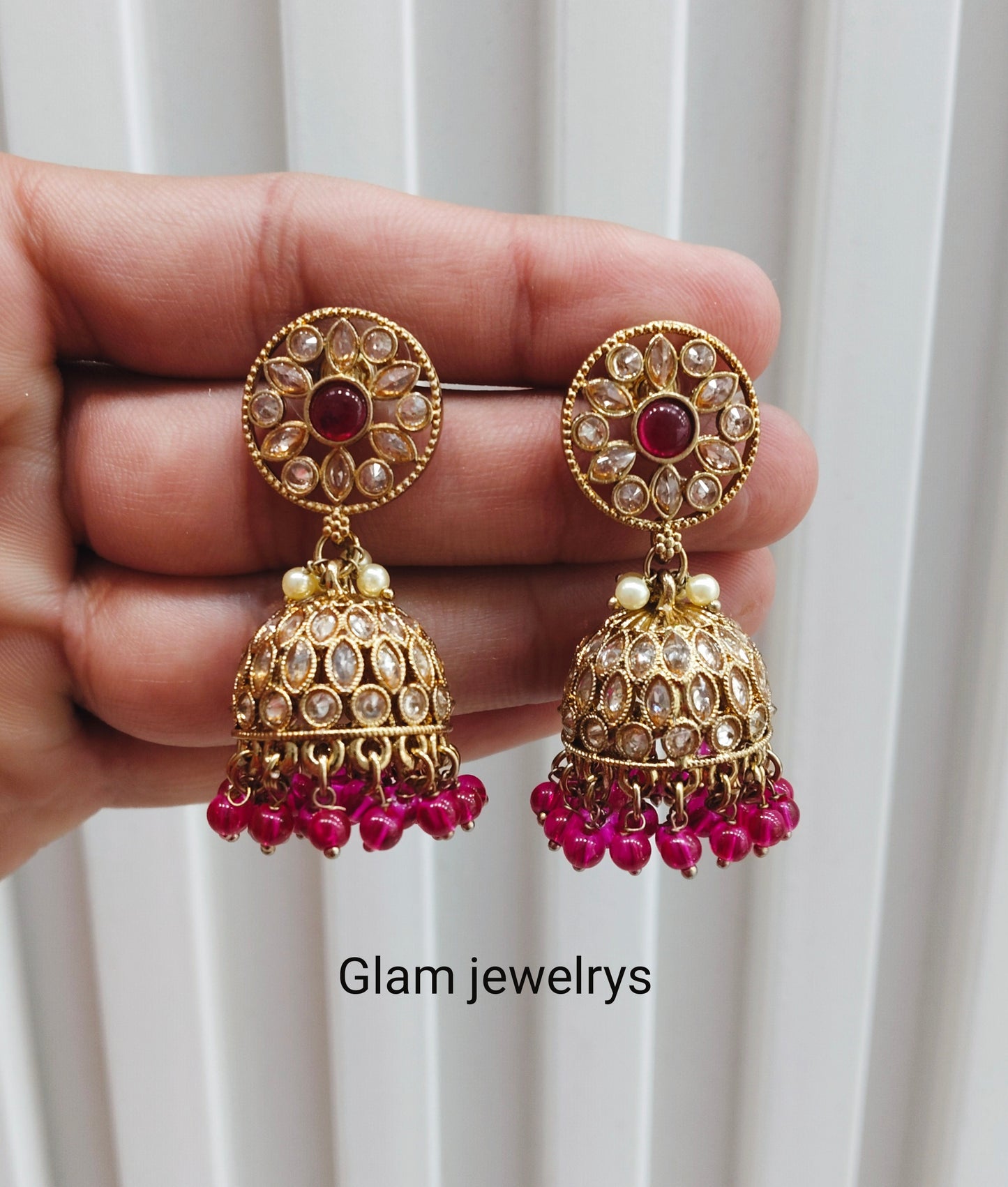 Majenta Antique Gold Jhumki Bollywood indian Earrings