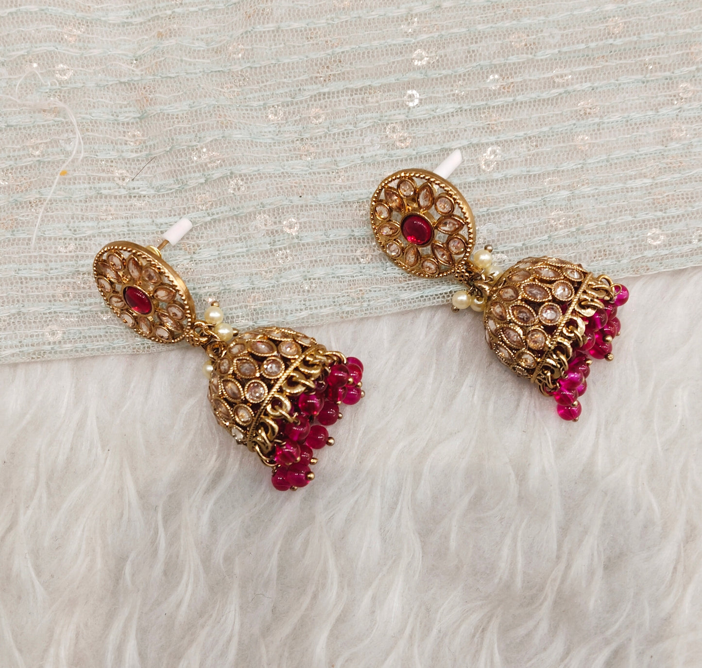 Majenta Antique Gold Jhumki Bollywood indian Earrings