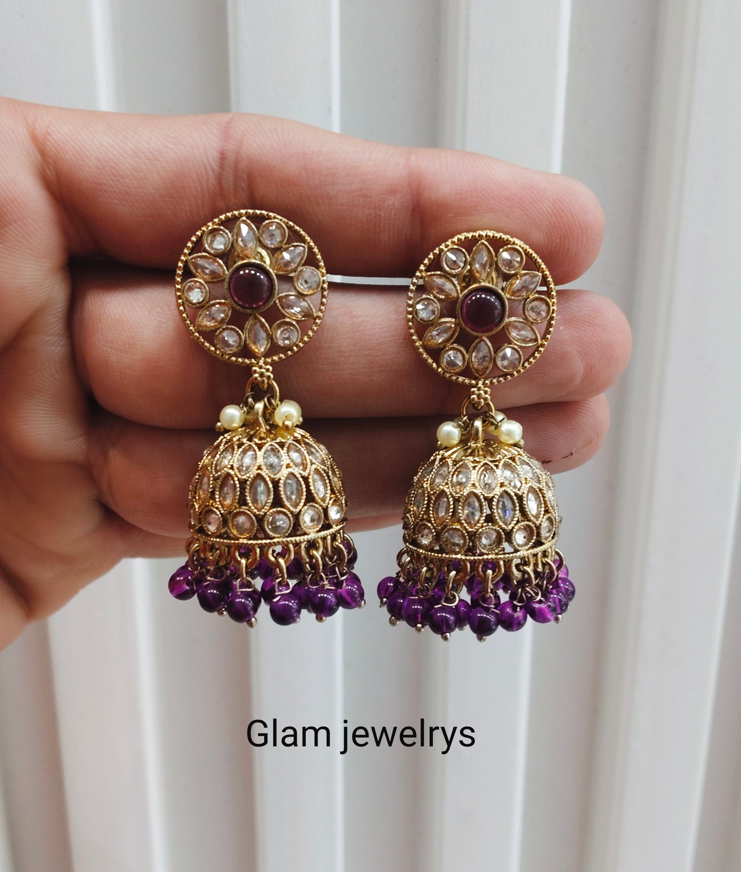 Purple Antique Gold Jhumki Bollywood indian Earrings